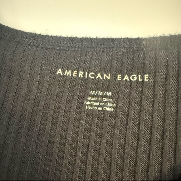 American Eagle Black Long Sleeve Super Soft Ribbed V Neck Shirt Top Size Medium - Picture 4 of 9